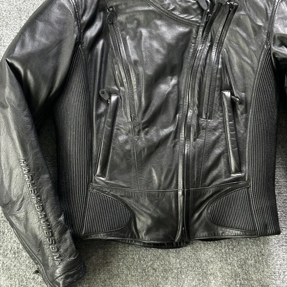 Harley Davidson FXRG Jacket Womens Medium Black Leather Motorcycle Armored‎